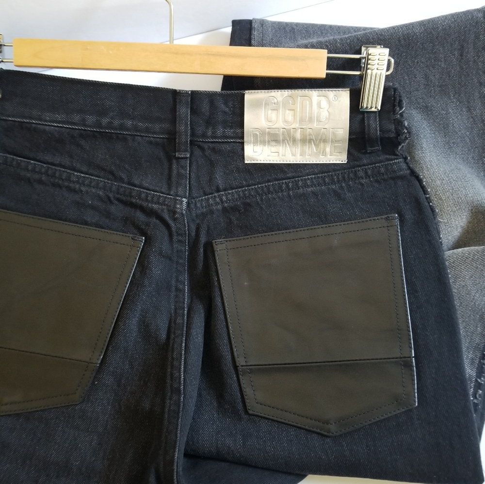 Golden Goose Two Tone High Rise Straight Leg Leather Pocket Jeans Size 2… - Picture 8 of 15